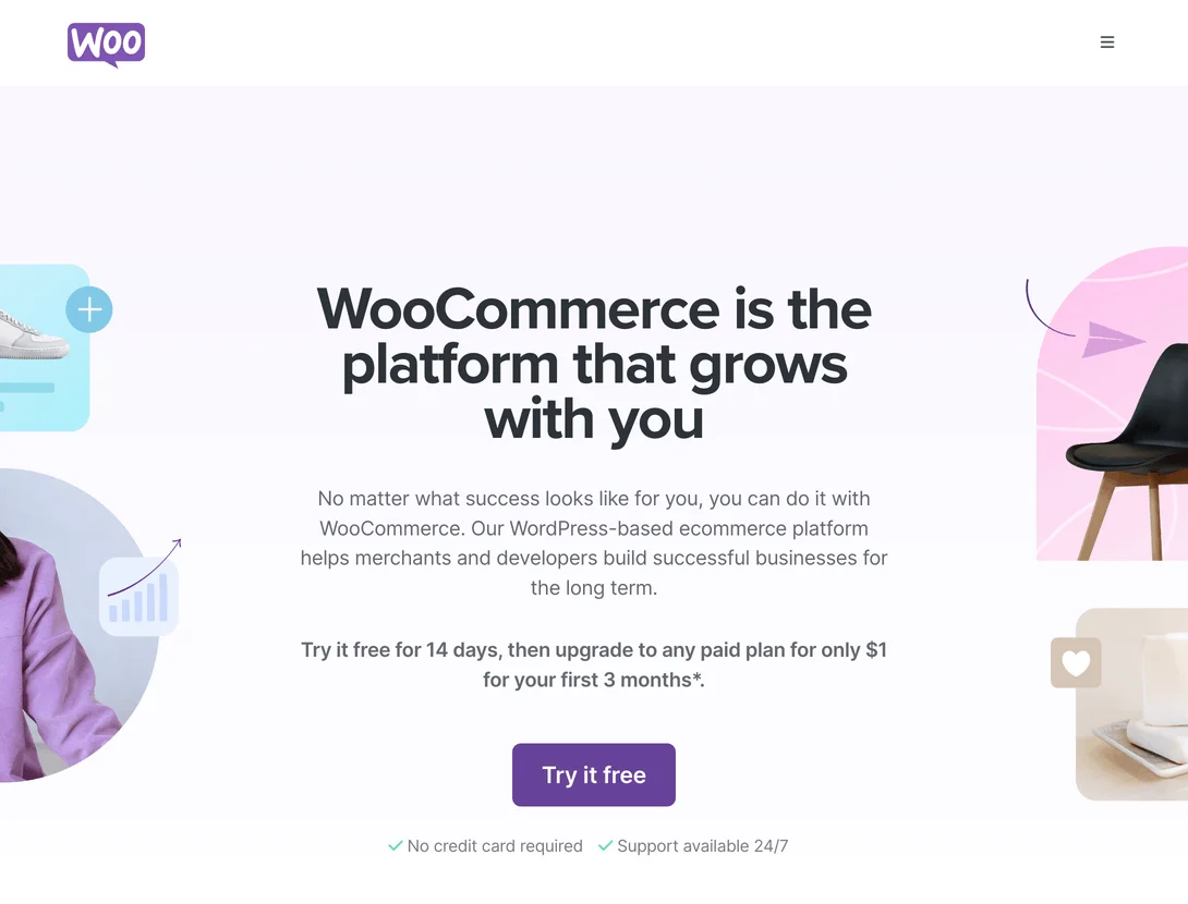 Screenshot of the woo.com, the home page for WooCommerce.