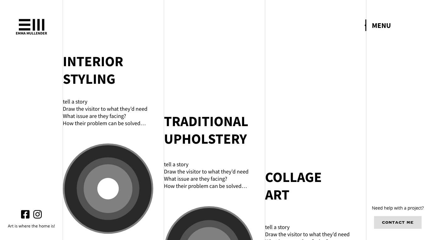 Homepage Wireframe for Emma Mullender dot com