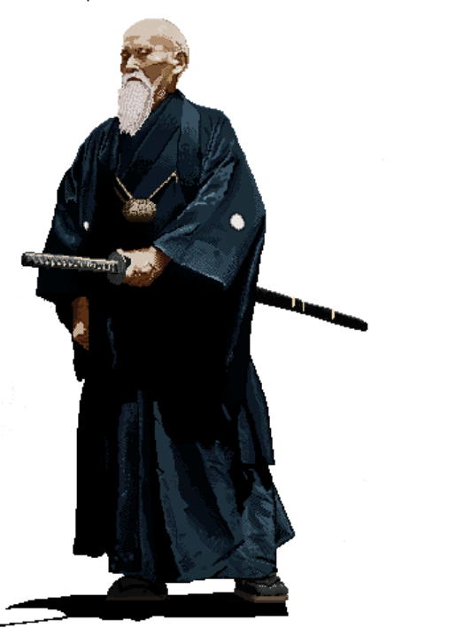 Pixel Illustration of Aikido Founder, Kaiso Morihei Ueshiba OSensei.