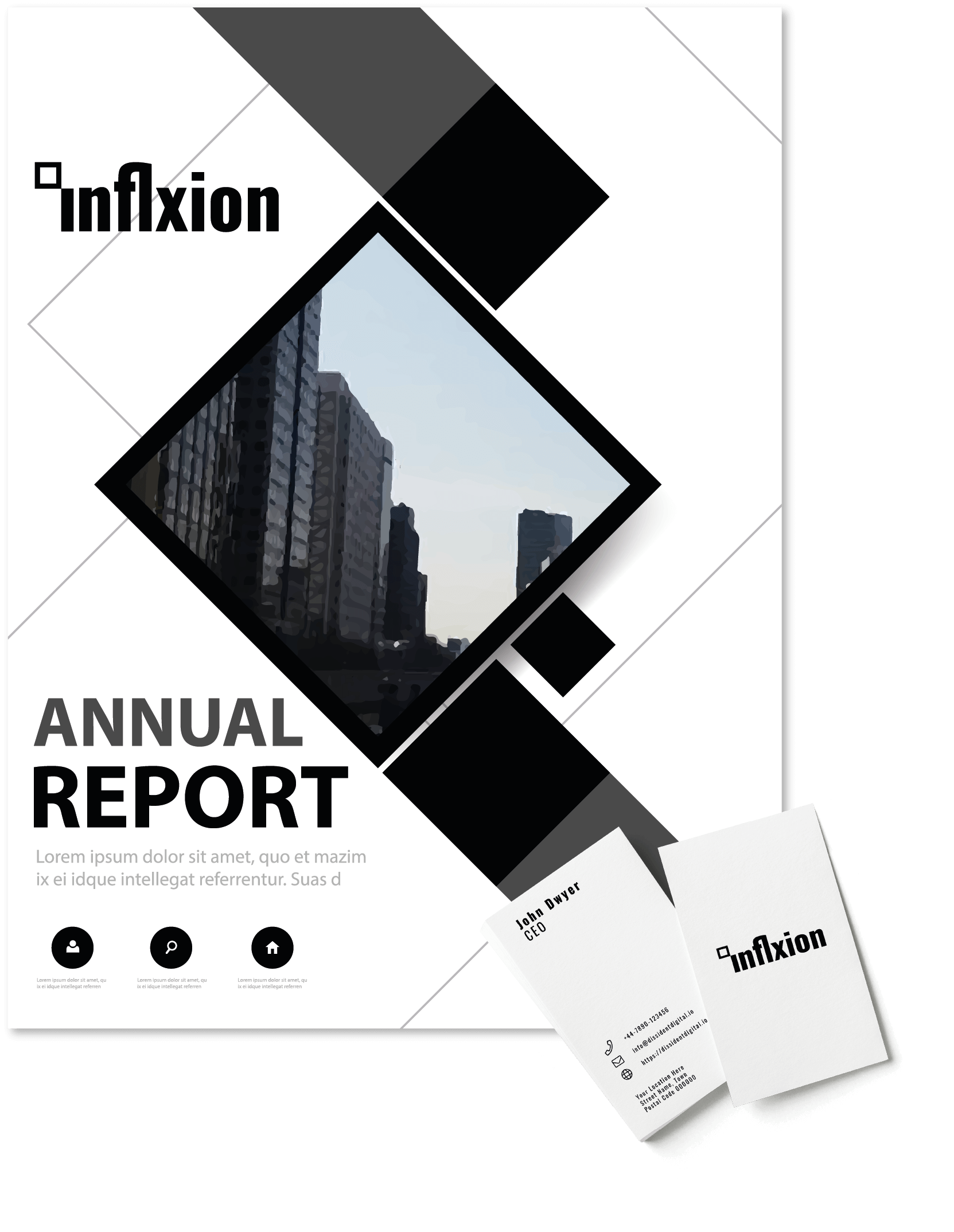 Image showing the Inflxion logo as it could appear in print.