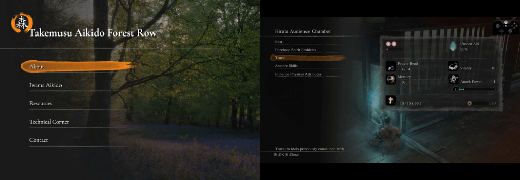Screenshots from TAFR website and Sekiro game showing inspiration for the main navigation.